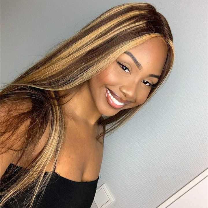 Silk wig hair set gradient long straight transparent lace hair