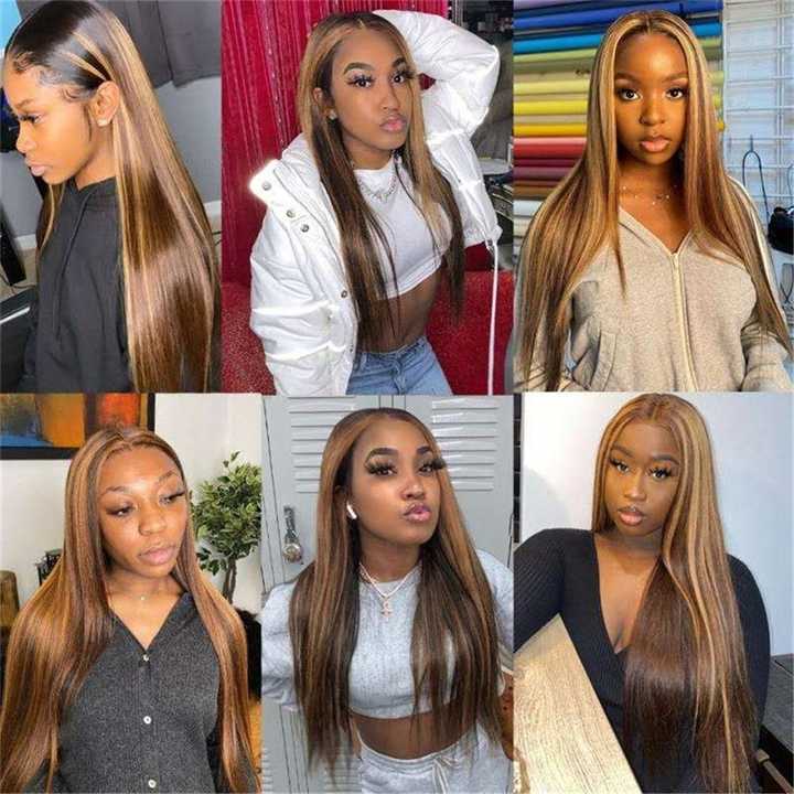 Silk wig hair set gradient long straight transparent lace hair