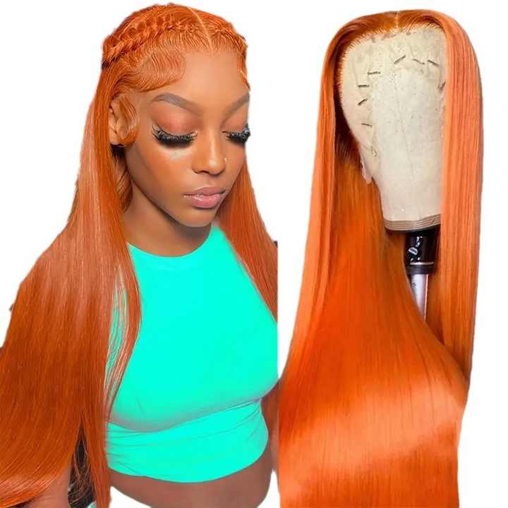 Straight hair wig full head set in Europe and the United States new fashion orange high temperature